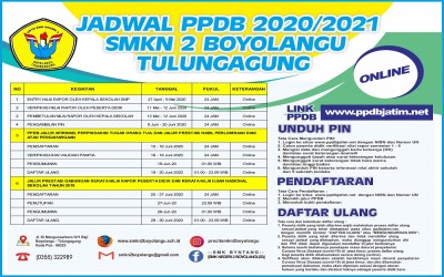 JADWAL PPDB 2020/2021 SMKN 2 BOYOLANGU TULUNGAGUNG